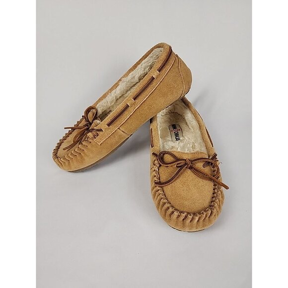 Minnetonka Shoes - Minnetonka Women's Moccasins 7M Faux Lined Shoes 4052 Tan Leather Suede EUC